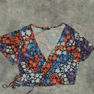 SHEIN Multicolor Floral Wrap Blouse